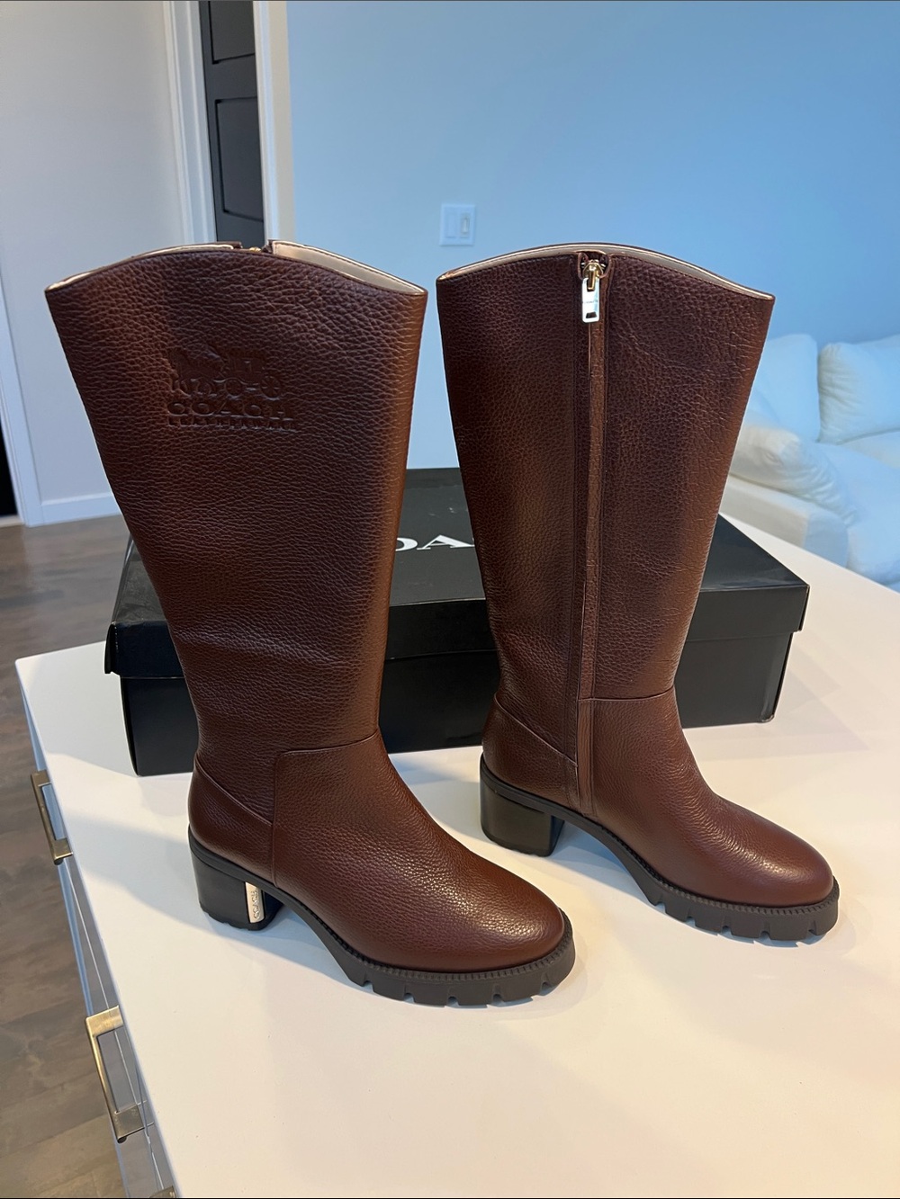 Coach cindy brown leather heeled long boots size 7 B